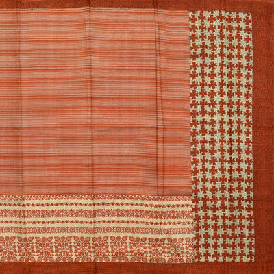 Rust Tussar Silk Saree with Thread Design Pallu