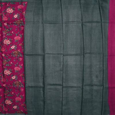 Rani Arakku Tussar Silk Saree with Floral Printed Design