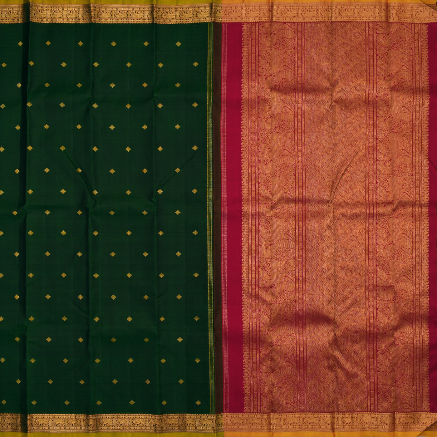 Bottle Green Kanchipuram Silk Saree