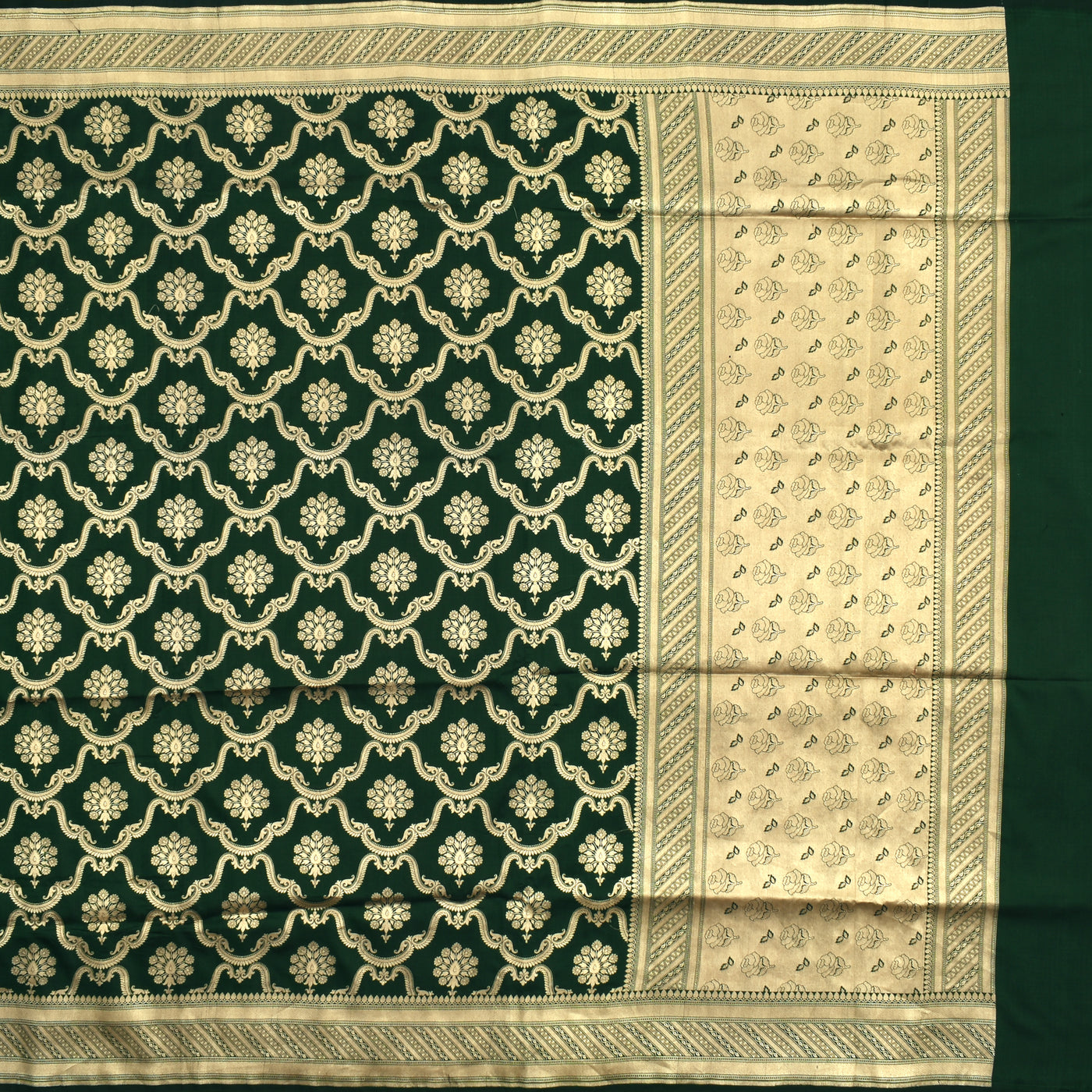 Dark Green Banarasi Silk Saree with Creeper Design