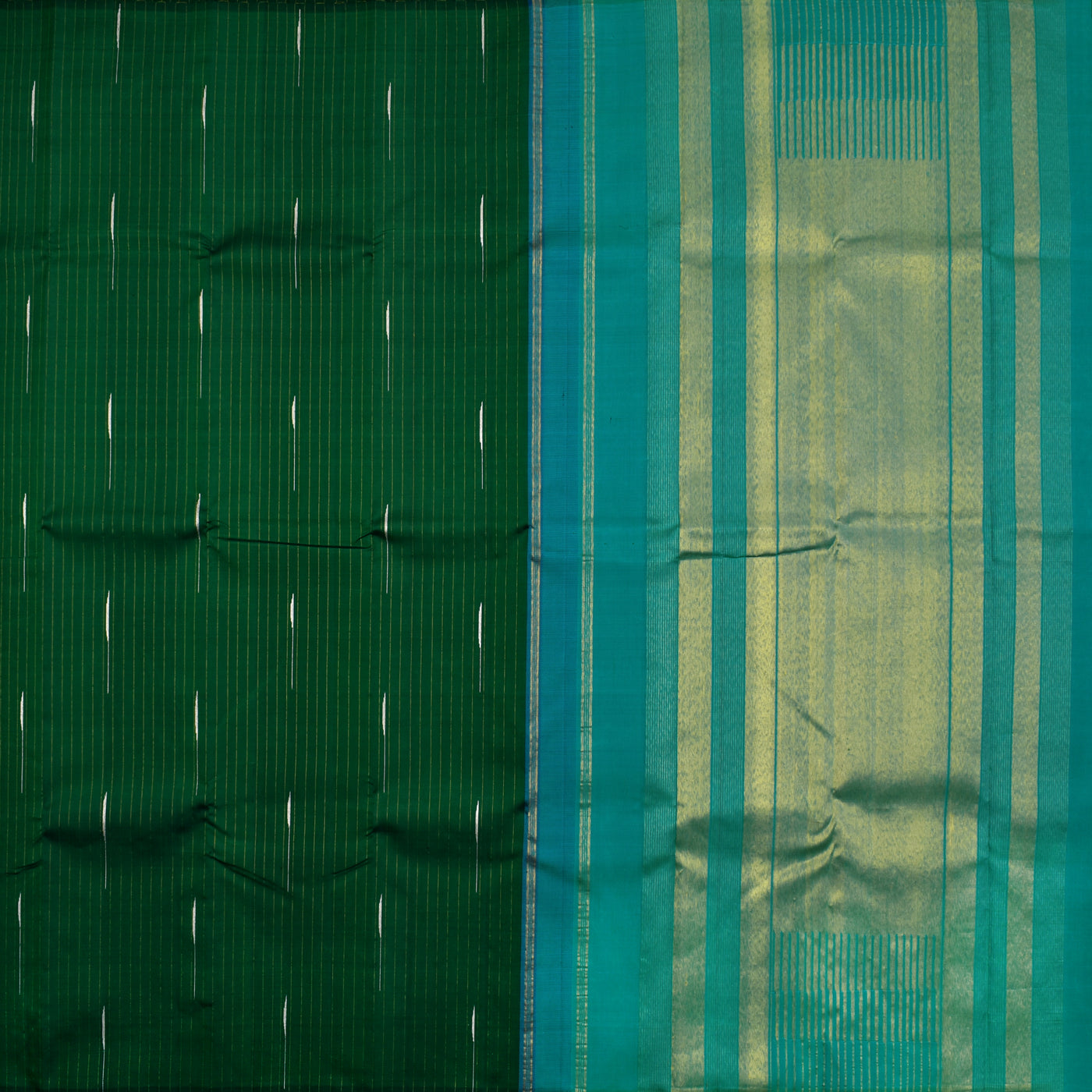 Dark Green Kanchipuram Silk Saree with Muthu Seer Lines Design