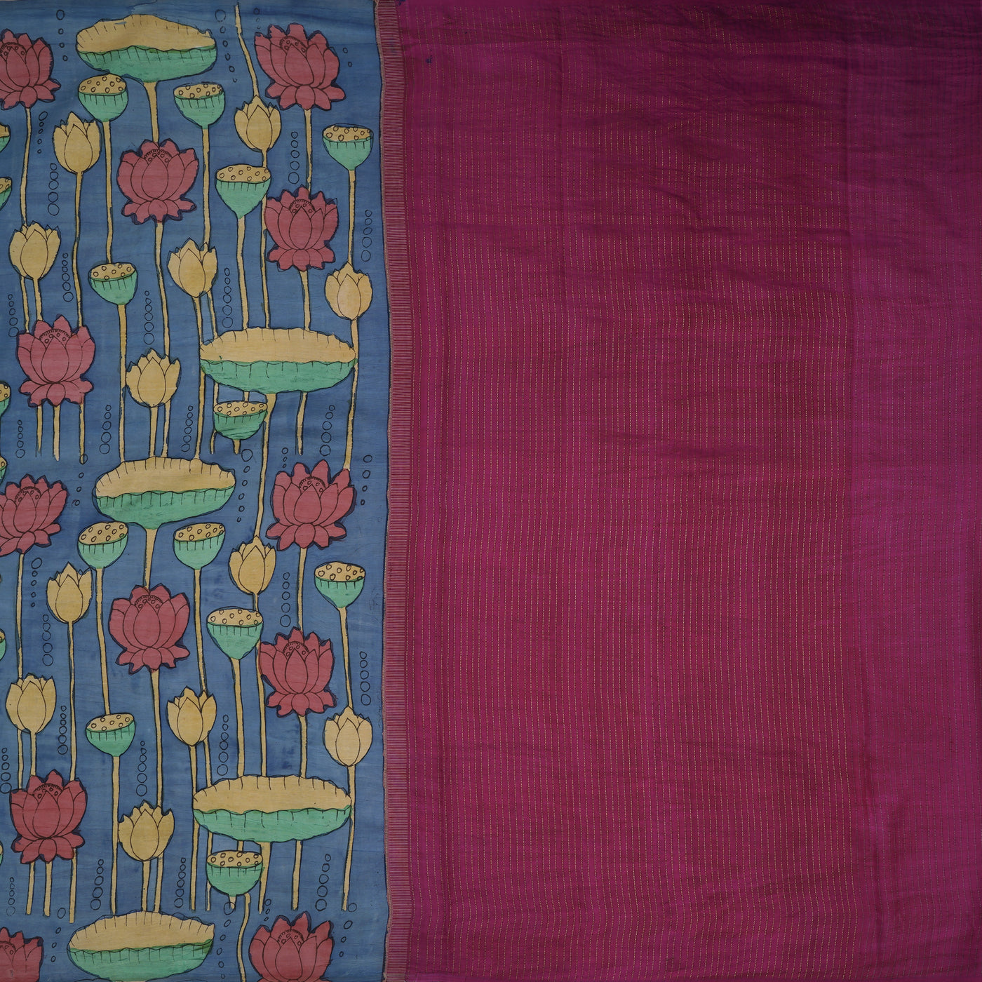 Bluish Grey Pen Kalamkari Silk Saree