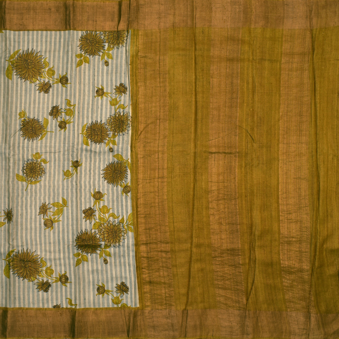 Off White Tussar Silk Saree with Lotus Printed Design
