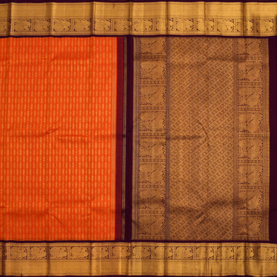Orange Kanchipuram Silk Saree with Kathir Lines Design