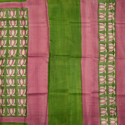 Mehanthi Green Tussar Silk Saree with plain pallu