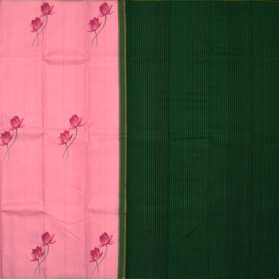 Onion Pink Hand Painted Kanchi Silk Saree with Lotus Design