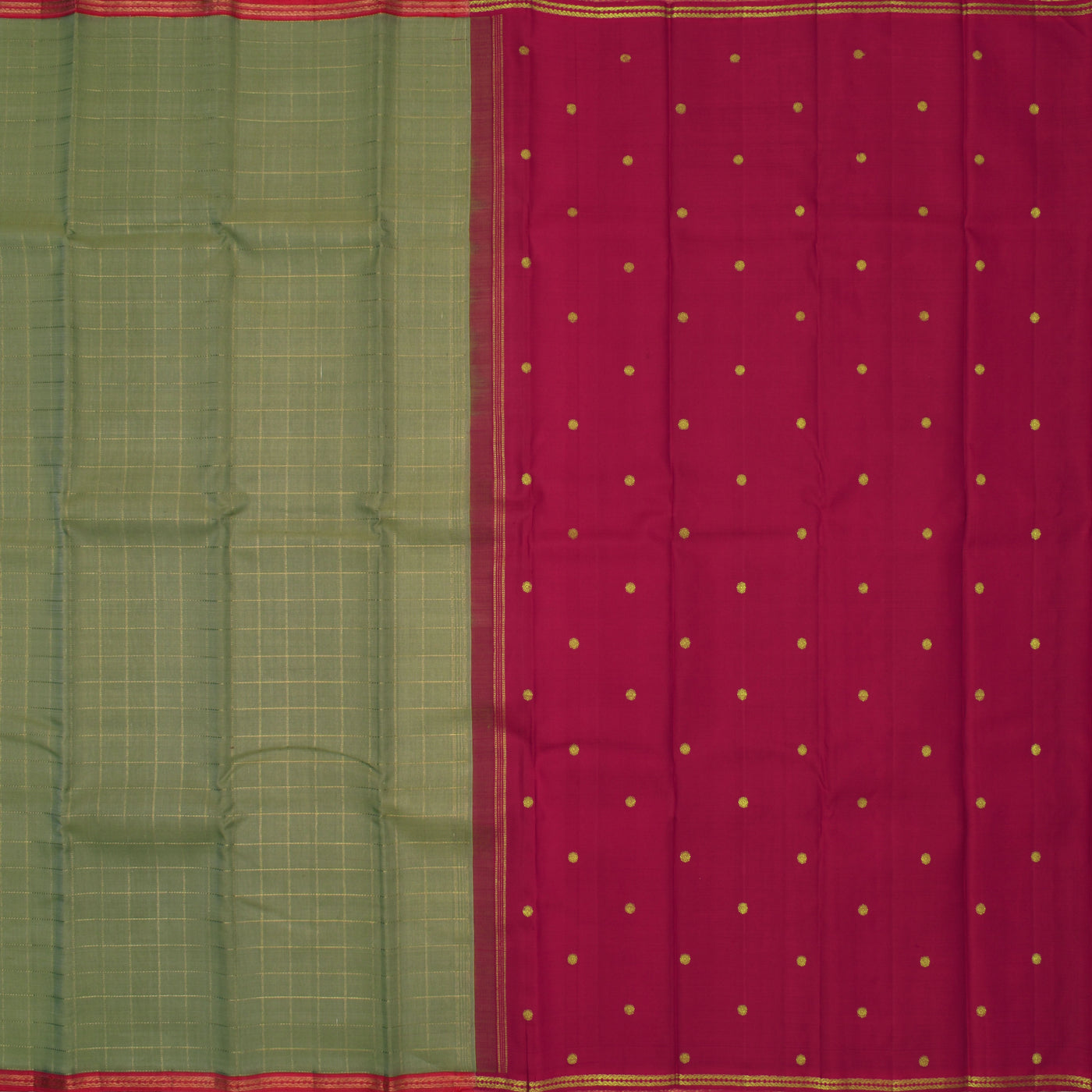 Olive Green Organza Kanchipuram Silk Saree with Zari Kattam Design