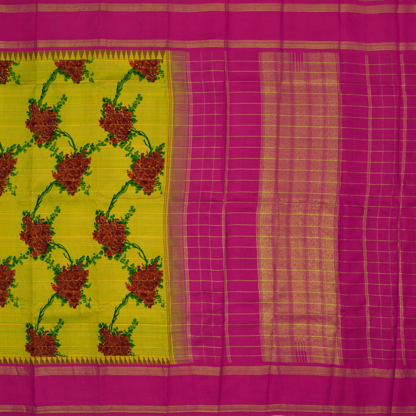 Samanga Green Printed Kanchi Silk Saree with Floral Printed Design