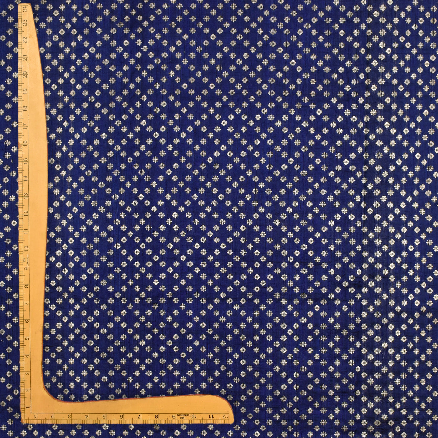 Navy Blue Banarasi Silk Fabric with Small Zari Butta Design