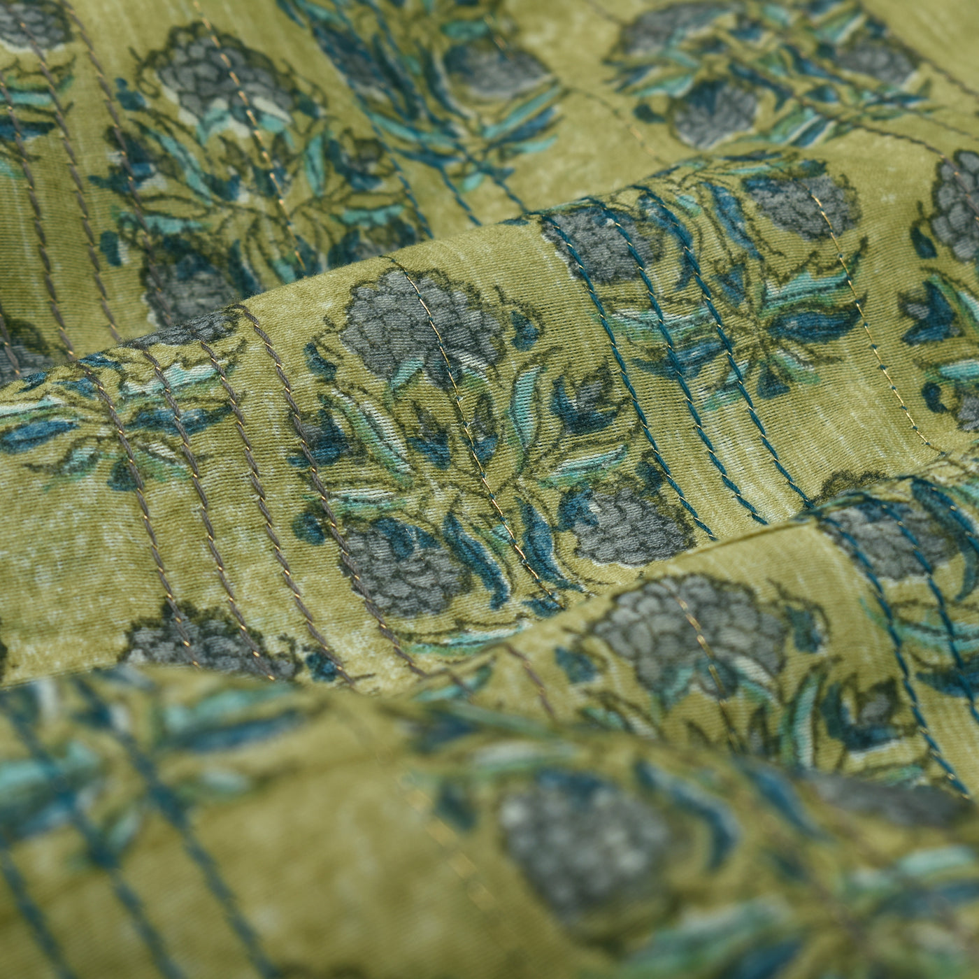 Elaka Green Floral Printed Maheshwari Silk Fabric
