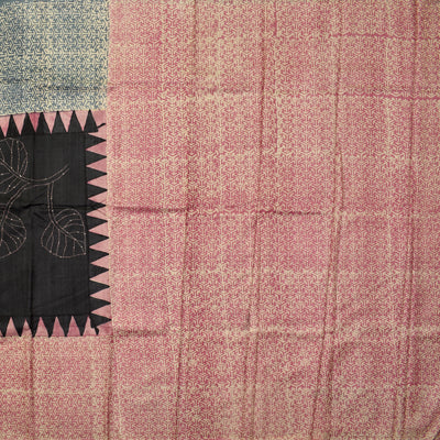 Black Tussar Silk Saree with printed design pallu