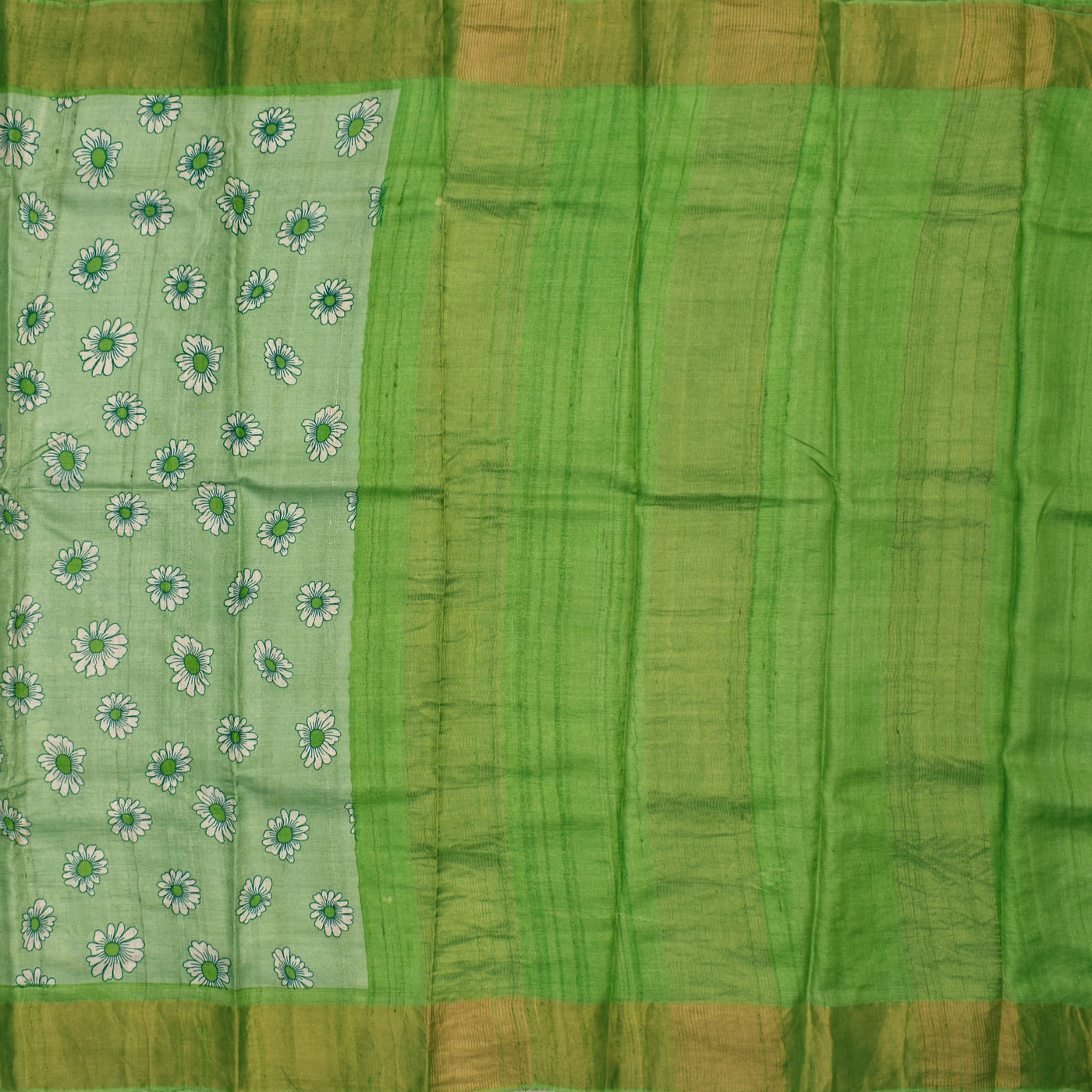 Apple Green Tussar Silk Saree with Floral Printed Design