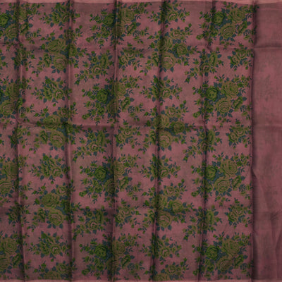 Brown Organza Saree with Big Floral Printed Design