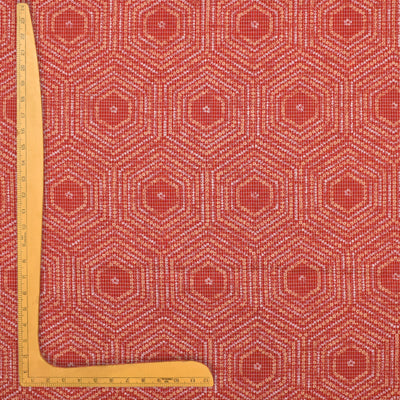 Rust Maheshwari Silk Fabric with Zari Checks Bandhani Print Design