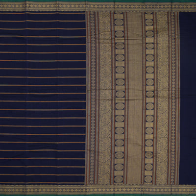 Navy Blue Kanchi Cotton Saree with Stripes Design
