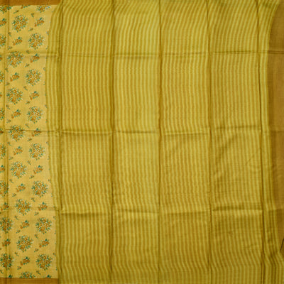 Mustard Tussar Printed Saree with mustard lines pallu