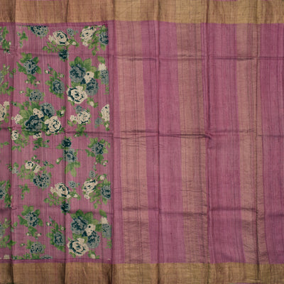 Lotus Pink Tussar Silk Saree with Floral Printed Design