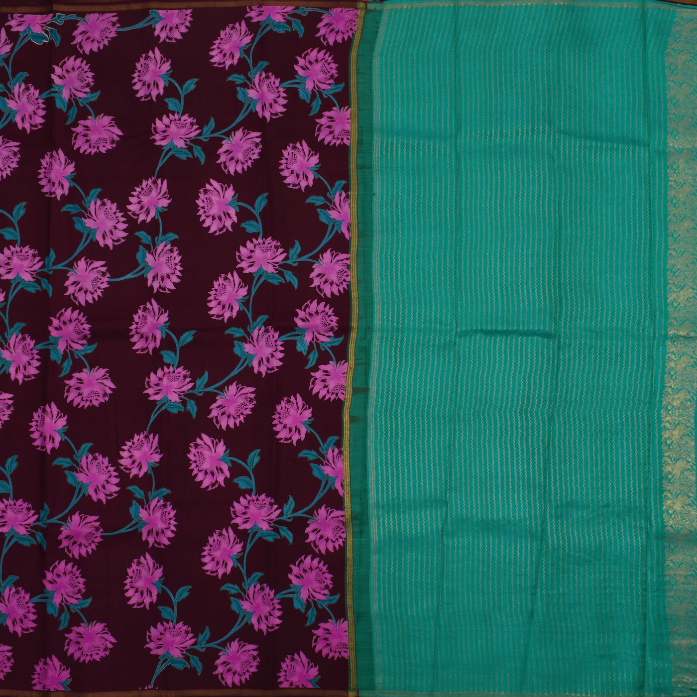 V Pakku Printed Kanchi Silk Saree with Floral Printed Design