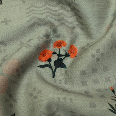 Grey Maheshwari Silk Fabric