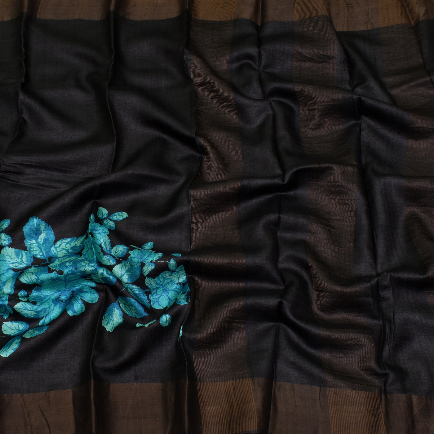 Black tussar silk saree with zari lines pallu