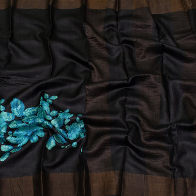 Black tussar silk saree with zari lines pallu