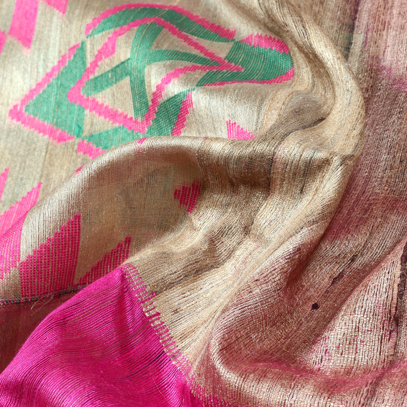 half-white-tussar-jute-and-green-cotton-banarasi-half-and-half-saree-with-rose-jute-silk-pallu-cotton-banarasi-silk-blouse