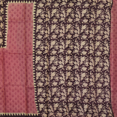 pink tussar saree with floral design pallu