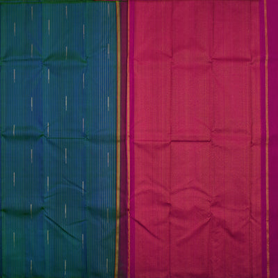 Peacock Blue Kanchipuram Silk Saree with Muthu Zari Lines Design