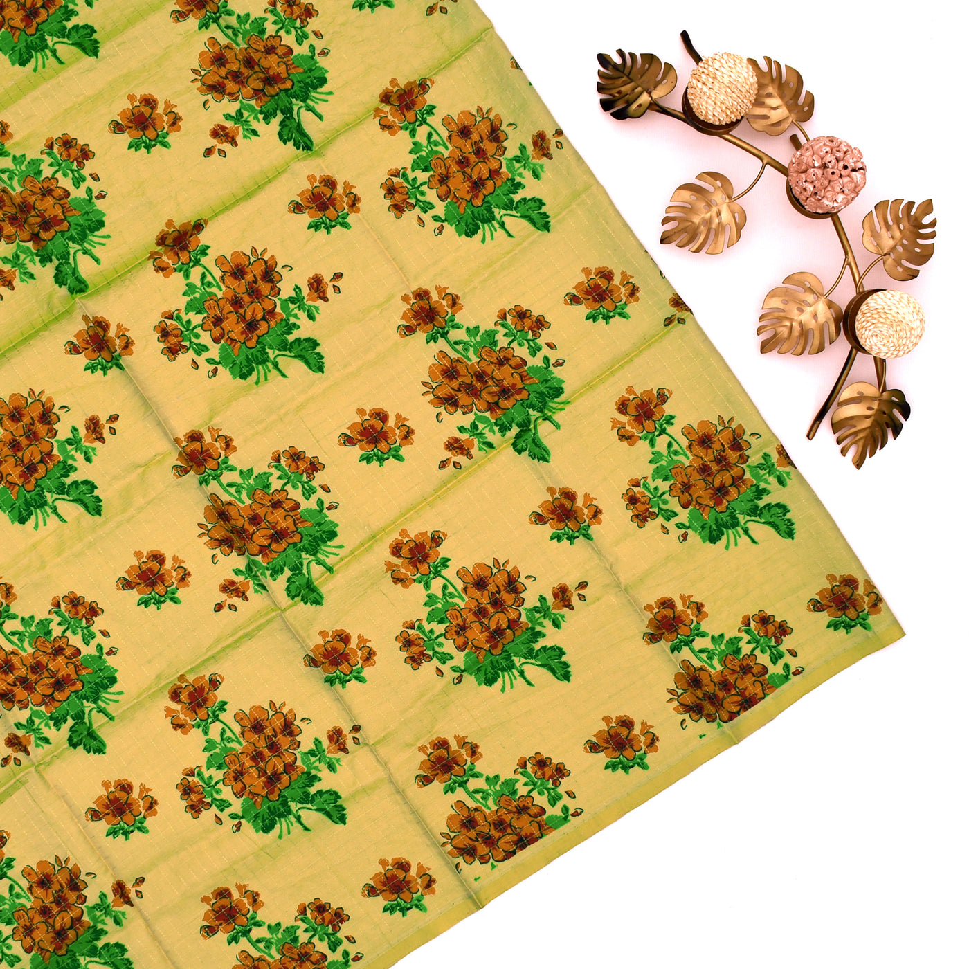 Green Tussar Silk Saree with Golden Sandal Silk Printed Pallu