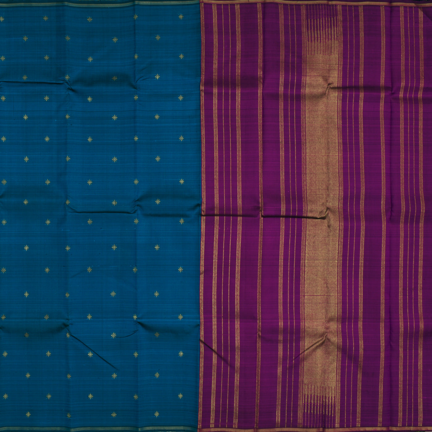 Peacock Blue Kanchipuram Silk Saree with Small Zari Butta Design