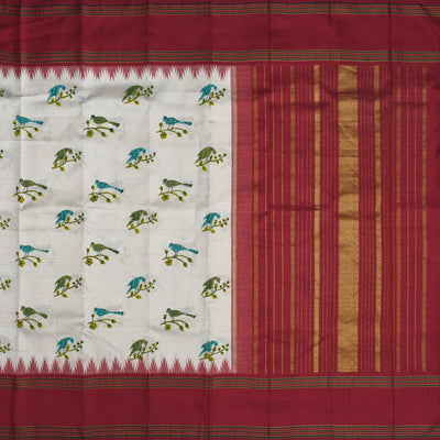Off White Hand Painted Kanchi Silk Saree