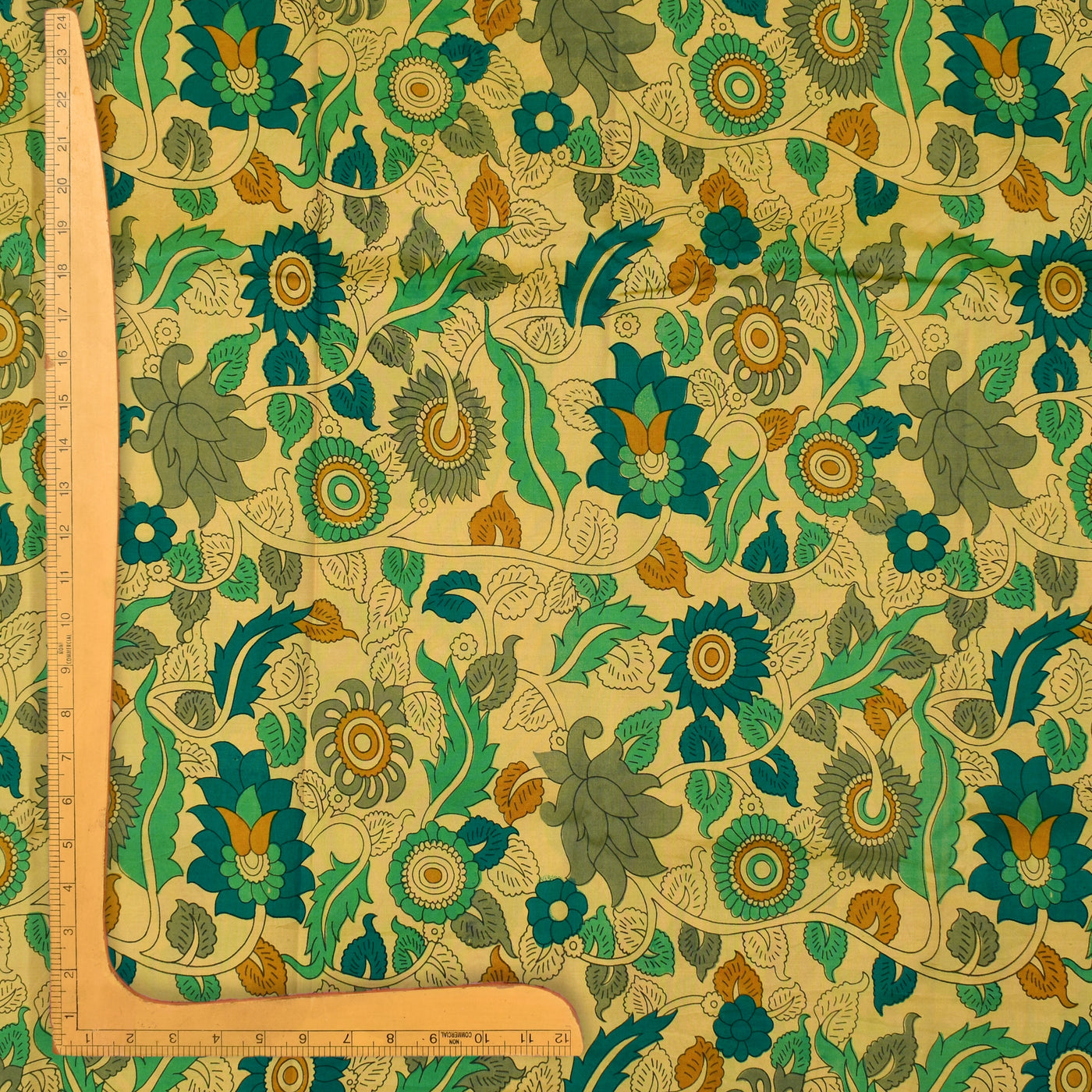 Sandal Kanchi Discharge Printed Silk Fabric with Kalamkari Print Design