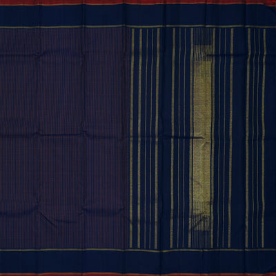 Navy Blue Kanchipuram Silk Saree with Muthu Seer Lines Design