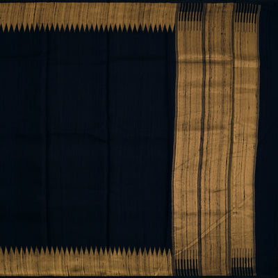 Navy Blue Tussar Silk Saree