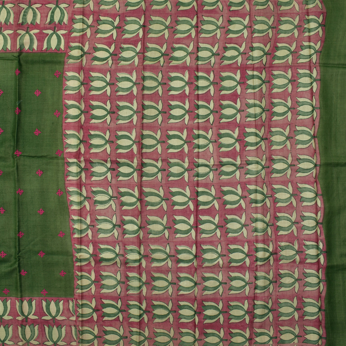 Mehanthi Green Tussar Silk Saree with lotus butta pallu