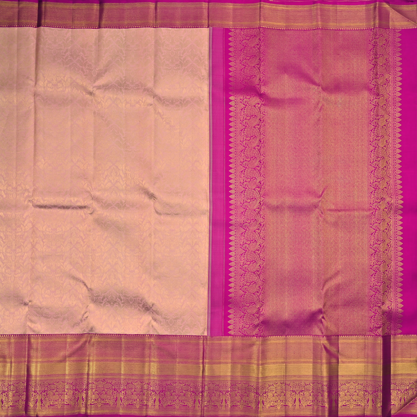 Peach Kanchipuram Silk Saree with Floral Leaf Design