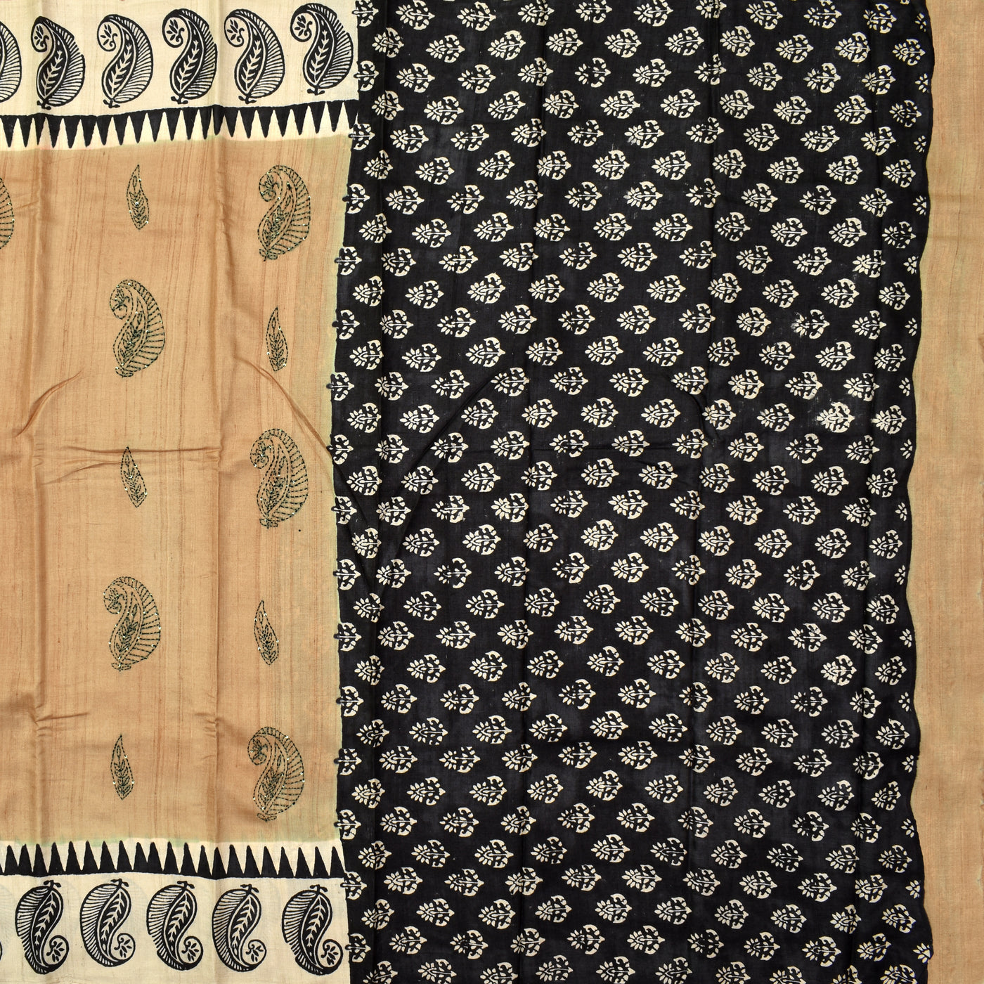 Light Peach Tussar Silk Saree with small print pallu