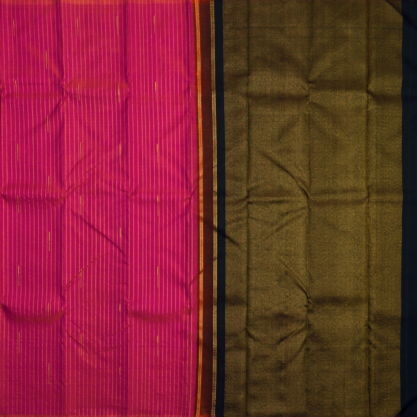 Rani Orange Kanchipuram Silk Saree with Zari Lines Design