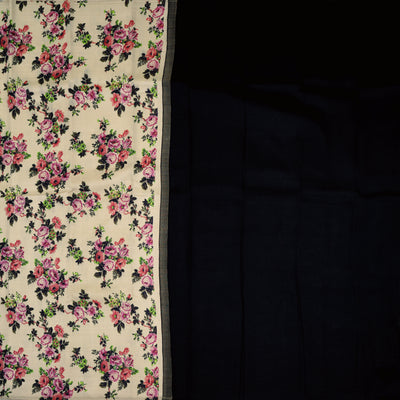 Cream Printed Kanchi Silk Saree with Floral Printed Design