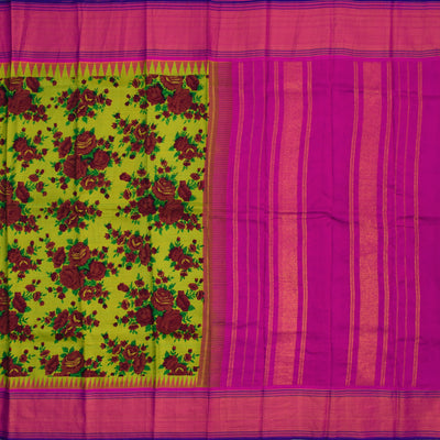 Samanga Green Printed Kanchi Silk Saree with Floral Checked Design