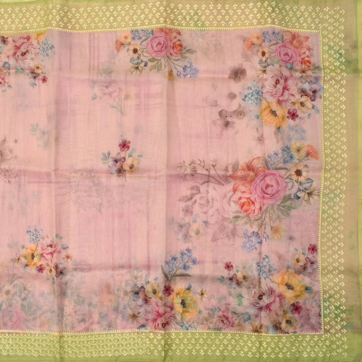 Baby Pink Organza Silk Embroidery Saree