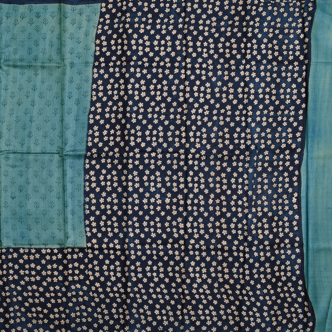 Blue Tussar Silk Saree with Small Flower Printed Design