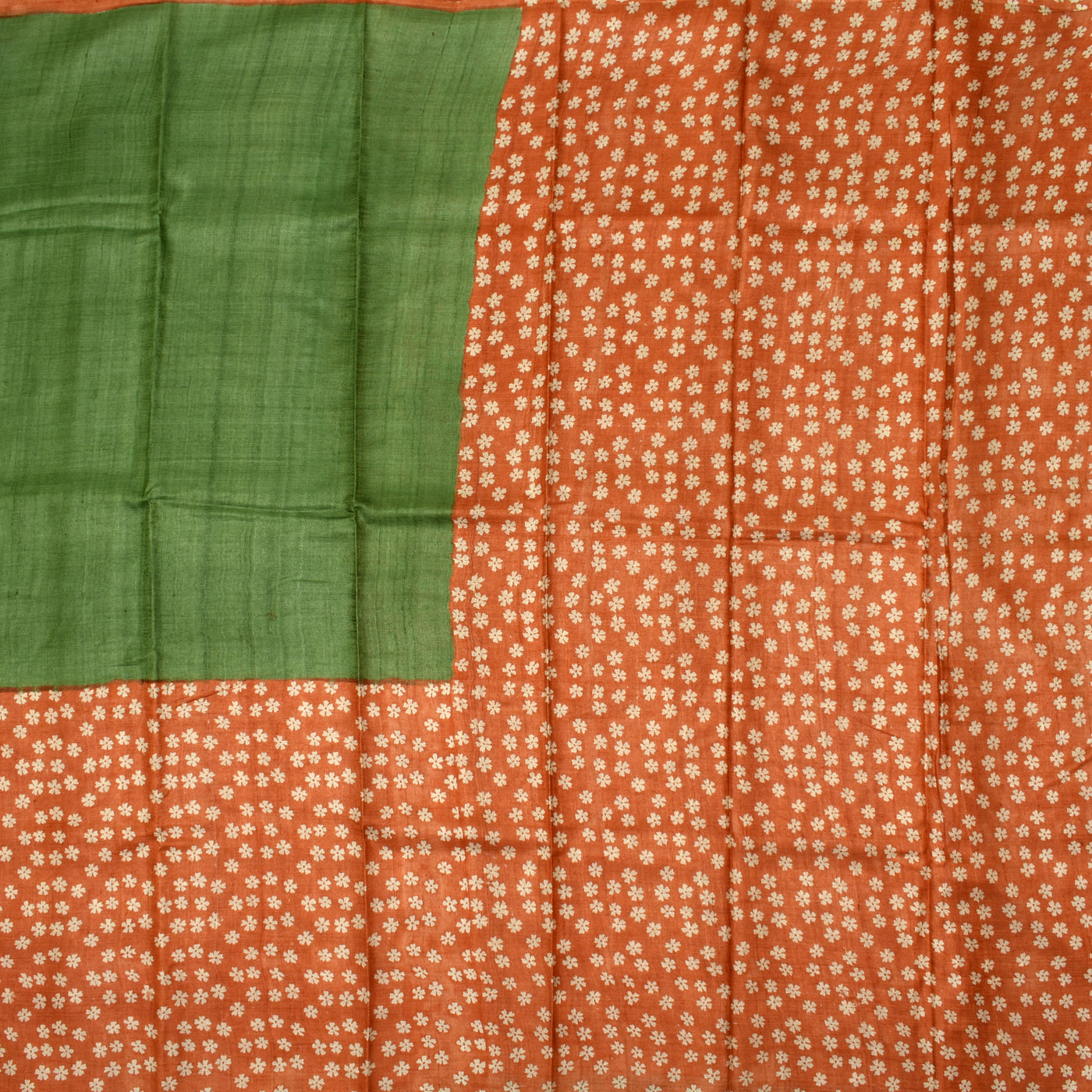 Apple Green Tussar Printed Silk Saree with floral printed pallu