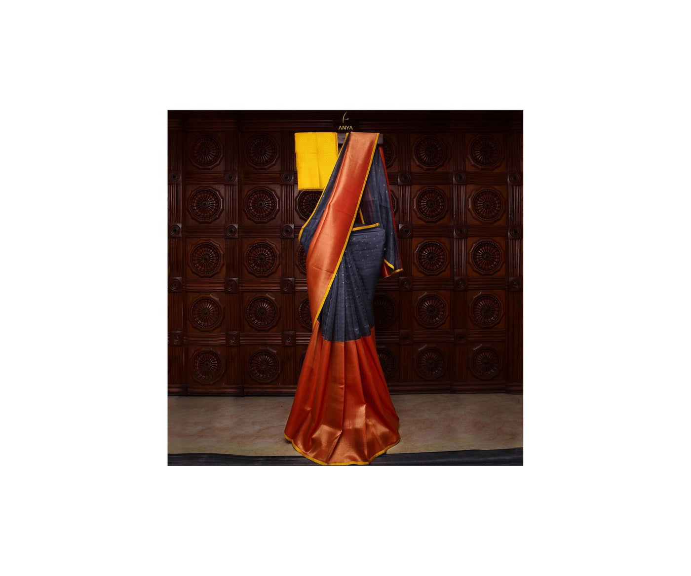 orange-tissue-silk-and-grey-bailu-half-and-half-saree-with-yellow-kanchi-silk-blouse