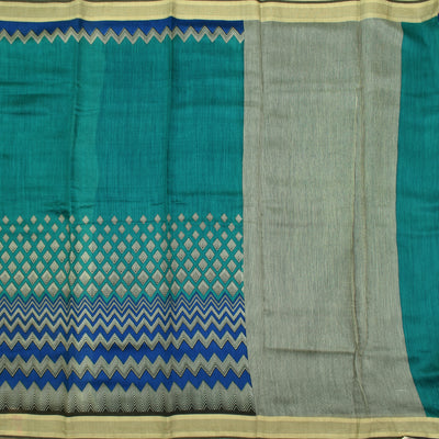 Blue Tussar Silk Saree with stripes pallu