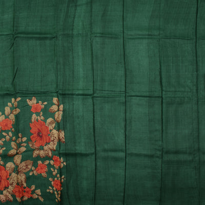 Dark Green Tussar Silk Saree with Plain Pallu