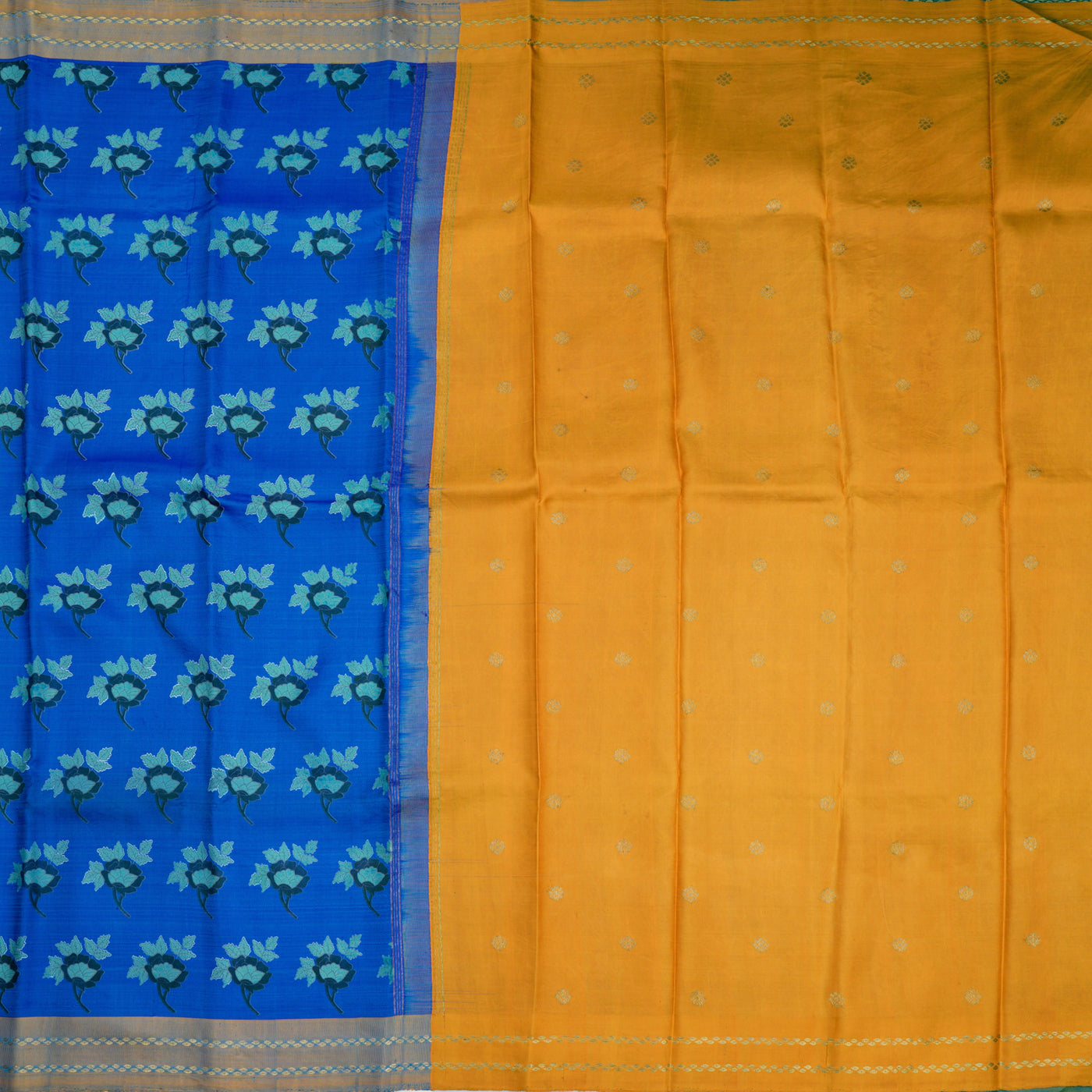 Blue Printed Kanchi Silk Saree with Flower Printed Design