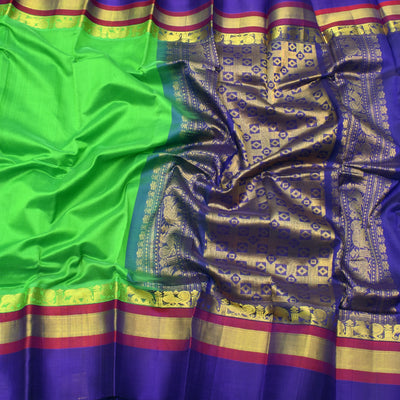 parrot-green-kanchi-cotton-saree-with-blue-blouse