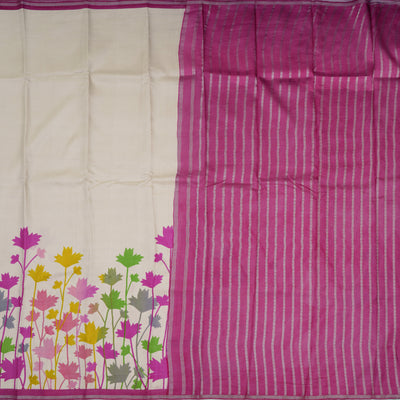 Off White Printed Kanchi Silk Saree with Creeper Design