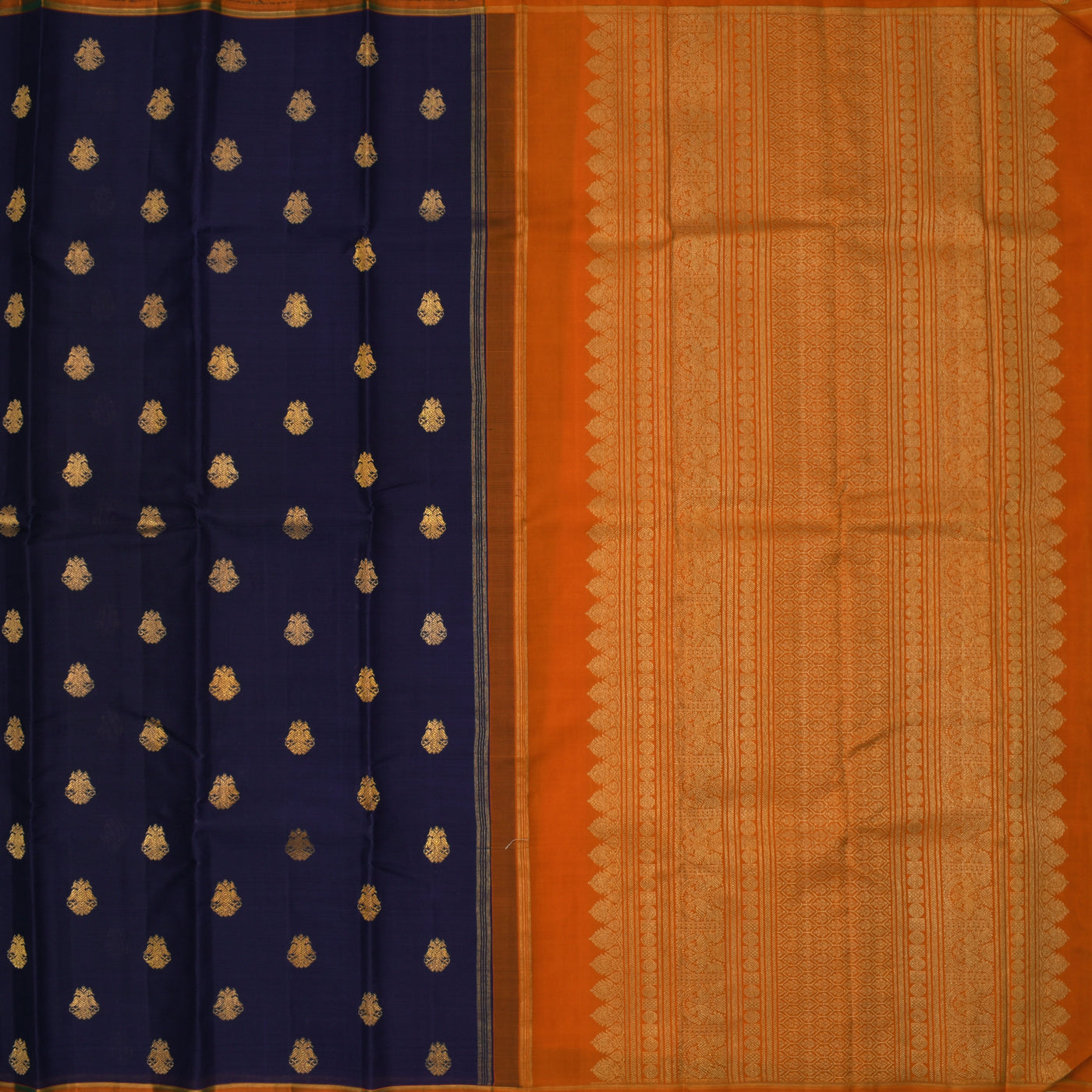 Navy Blue Organza Kanchipuram Silk Saree with Medium Butta Design